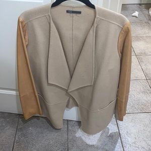VINCE brown cardigan with leather brown sleeves